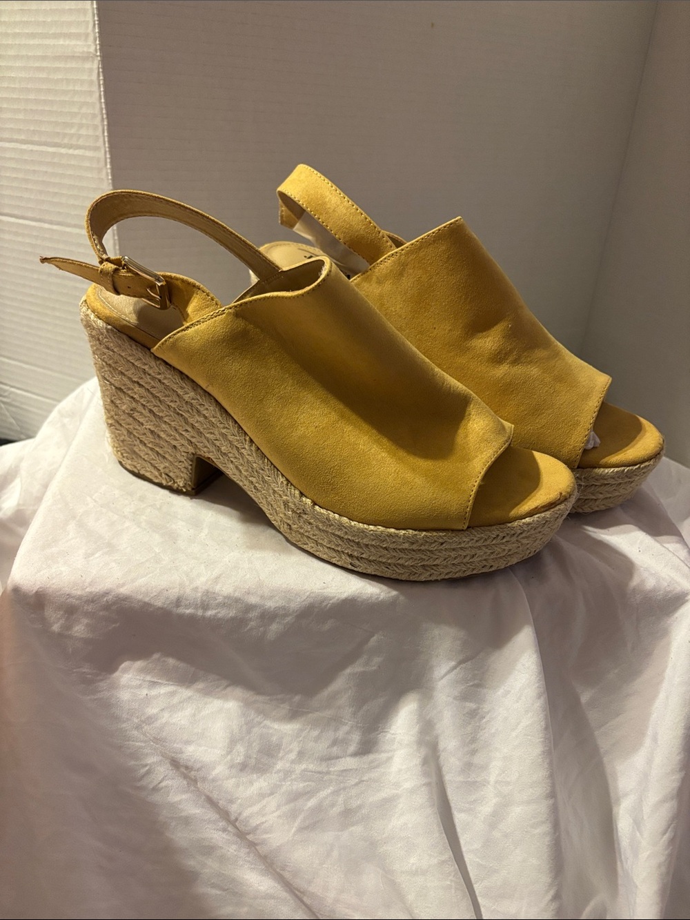 JustFab Yellow Espadrille Slingback Wedges